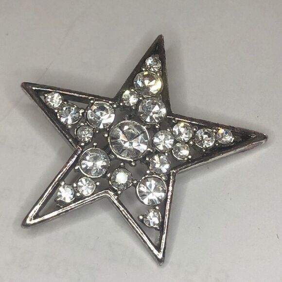 VTG Stamped Metal‎ Shooting Star Silver Tone Brooch Pin W Rhinestones 1980’s - Picture 1 of 4